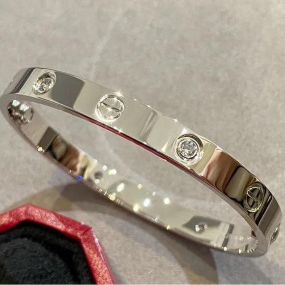 Love Luxury Platinum Bangle Bracelet Screw with Stones Silver Luxury - Picture 3 of 8